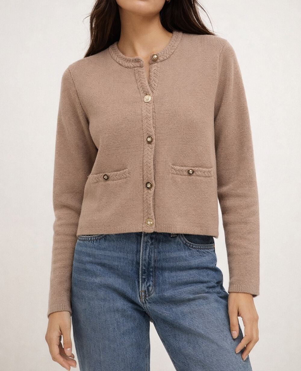 J. Crew Cotton Lady Jacket Cardigan Sweater Preppy Academia Classic Mushroom